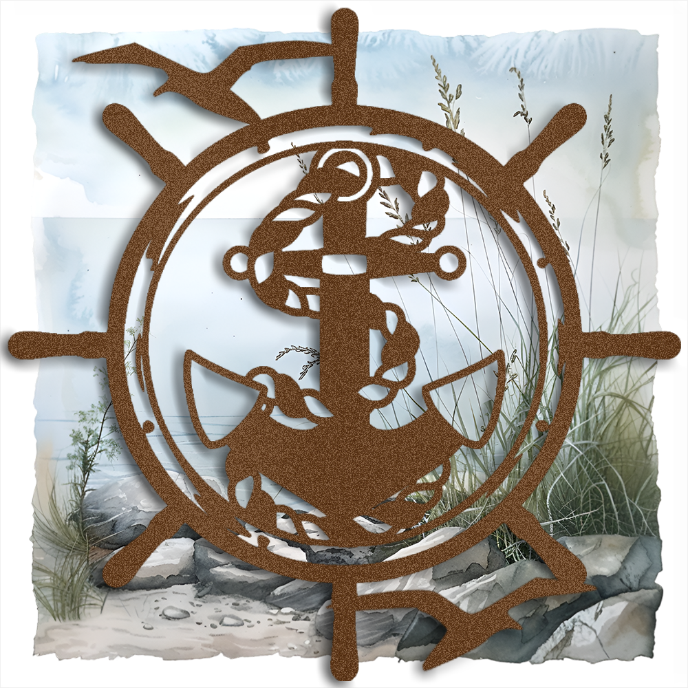 Metal Nautical Decor - Vintage Ship's Wheel and Anchor Wall Art