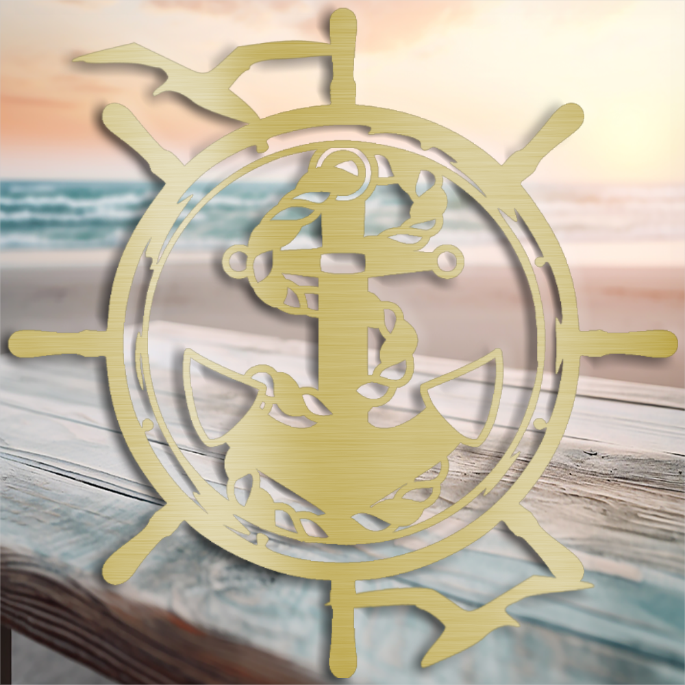 Metal Nautical Decor - Vintage Ship's Wheel and Anchor Wall Art