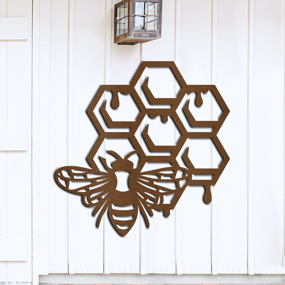Bumble Bee in a Honeycomb, decorative metal wall sign