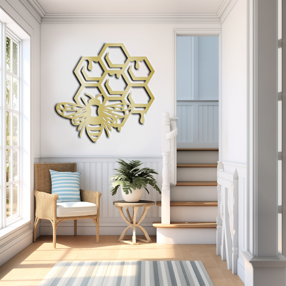 Bumble Bee in a Honeycomb, decorative metal wall sign