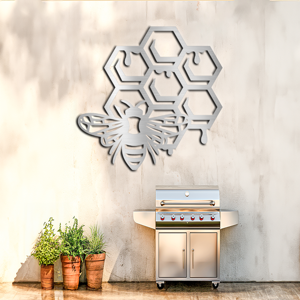 Bumble Bee in a Honeycomb, decorative metal wall sign