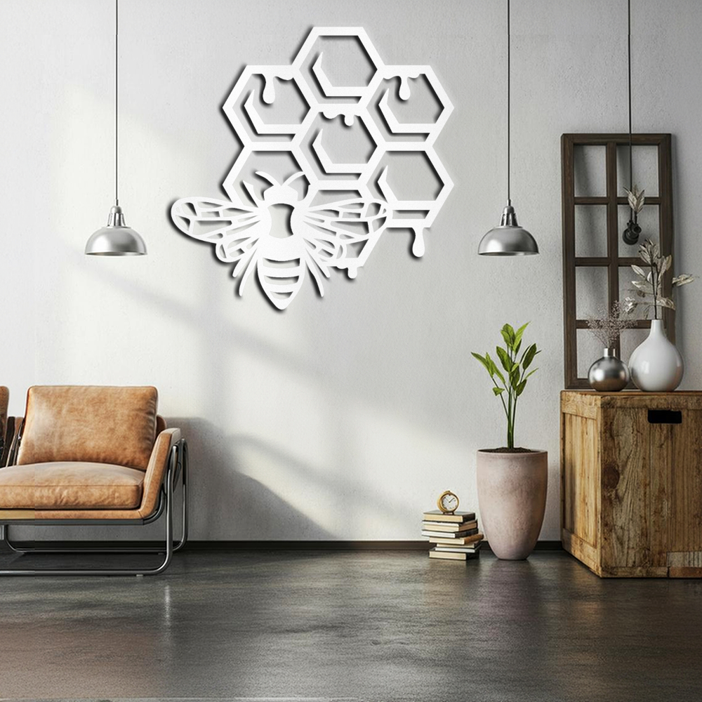 Bumble Bee in a Honeycomb, decorative metal wall sign