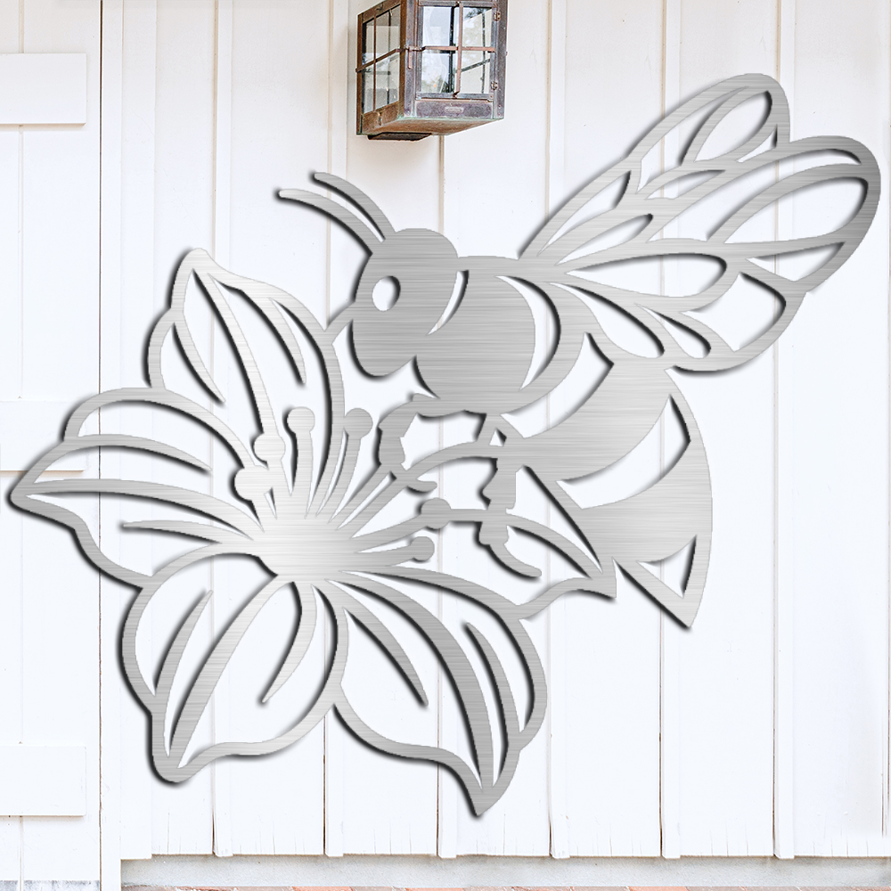 Bumble Bee pollinating a flower, decorative metal sign
