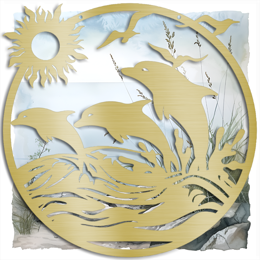 Majestic Dolphins Jumping in Ocean Scene - Indoor or Outdoor Metal Wall Art