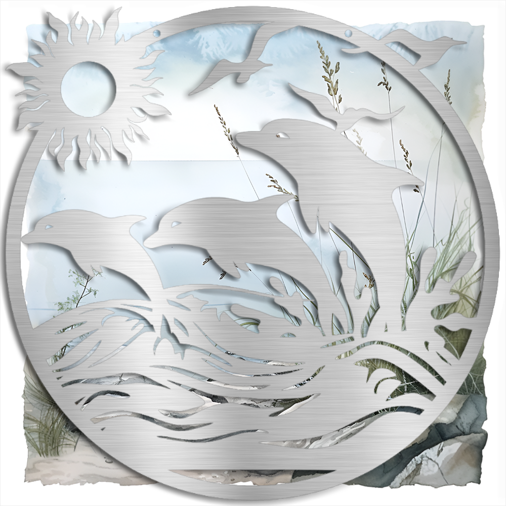Majestic Dolphins Jumping in Ocean Scene - Indoor or Outdoor Metal Wall Art