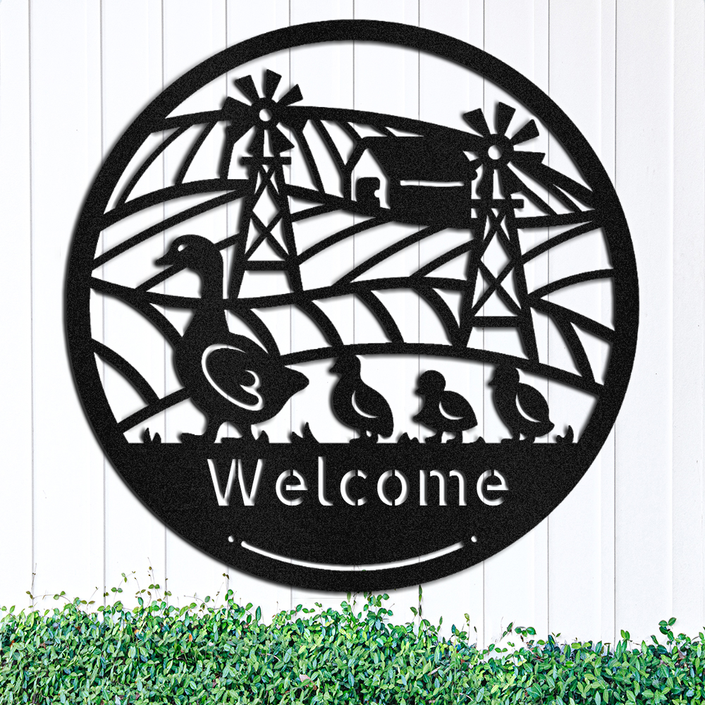farm-with-mother-duck-and-her-ducklings-custom-metal-wall-sign