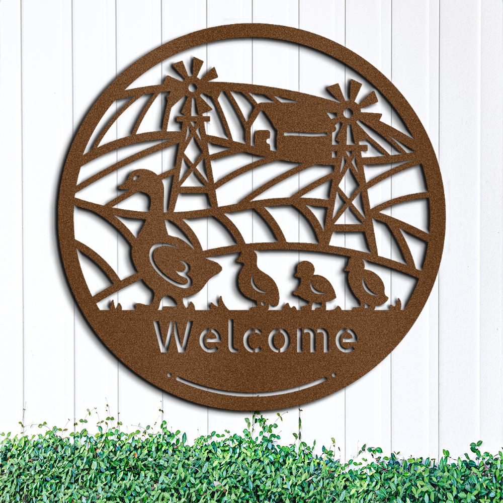 farm-with-mother-duck-and-her-ducklings-custom-metal-wall-sign