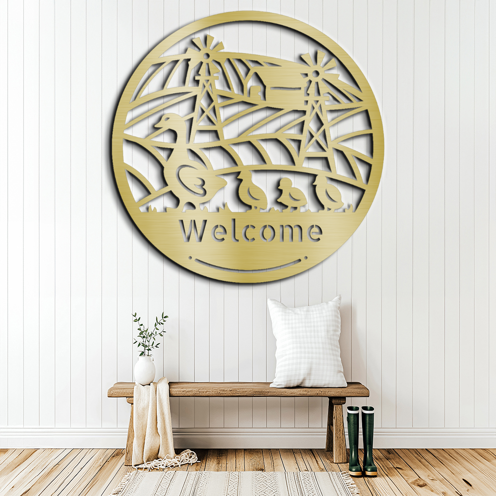 farm-with-mother-duck-and-her-ducklings-custom-metal-wall-sign