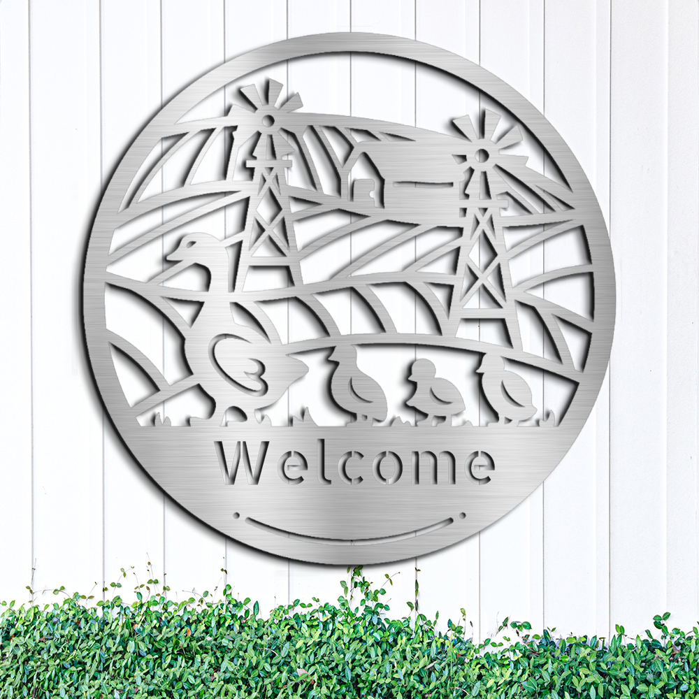 farm-with-mother-duck-and-her-ducklings-custom-metal-wall-sign