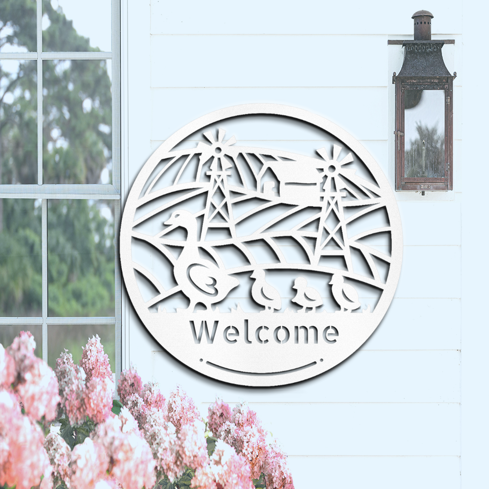 farm-with-mother-duck-and-her-ducklings-custom-metal-wall-sign