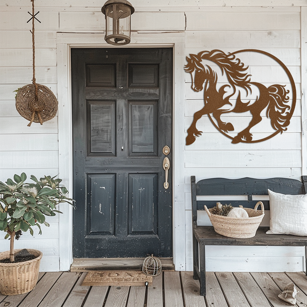 Elegant Metal Wall Art - Majestic Horse Jumping Through a Hoop