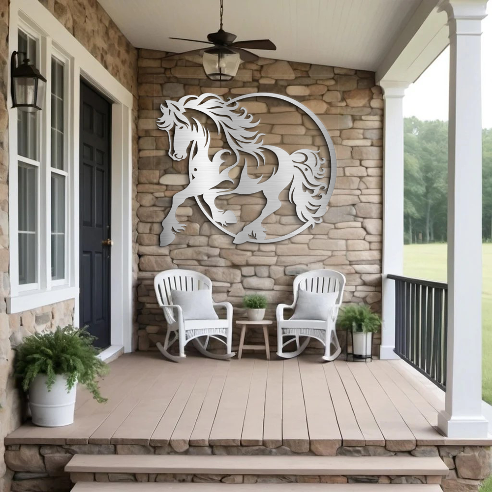 Elegant Metal Wall Art - Majestic Horse Jumping Through a Hoop