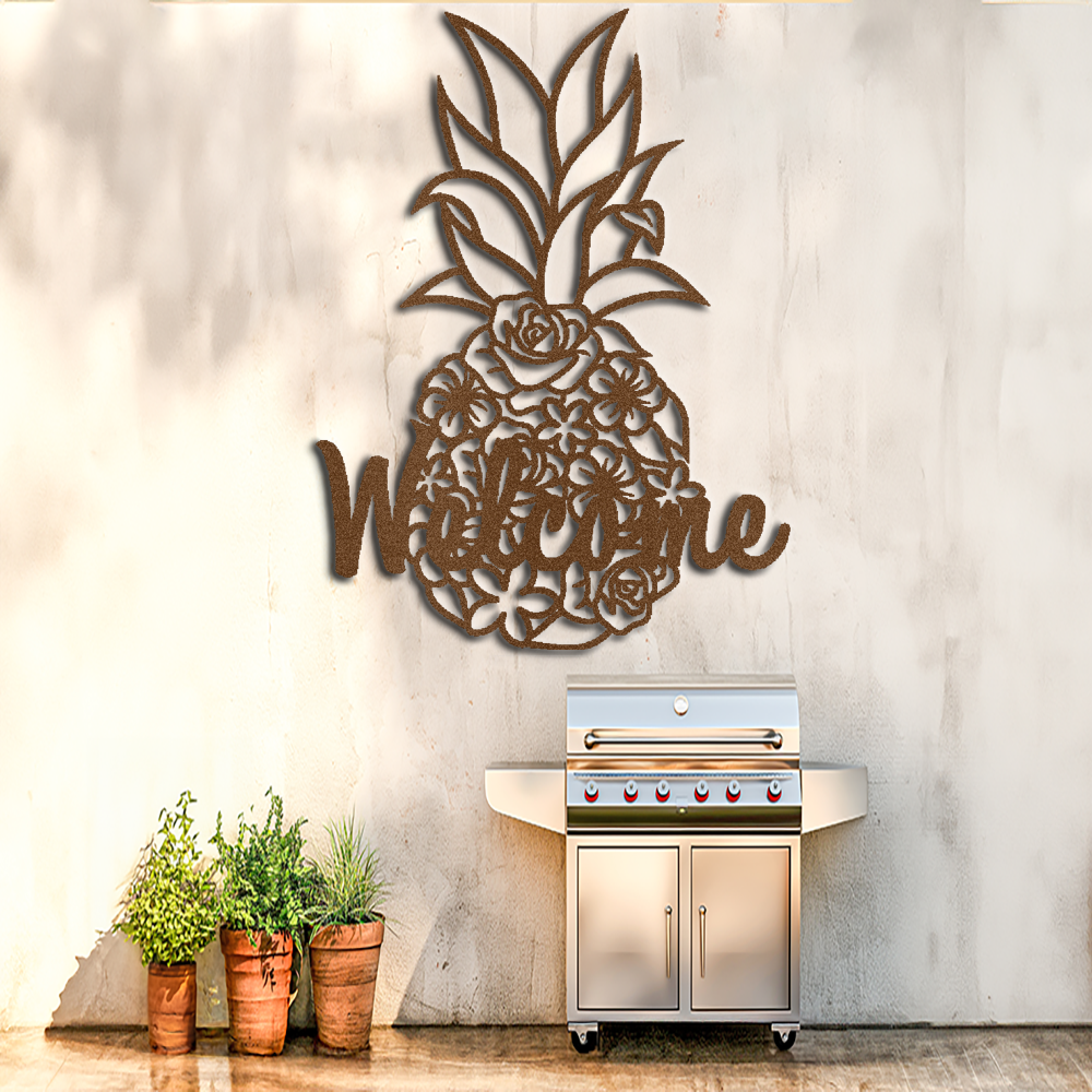 "Welcome Your Guests with Stunning Metal Wall Art | Pineapple Welcome Sign"