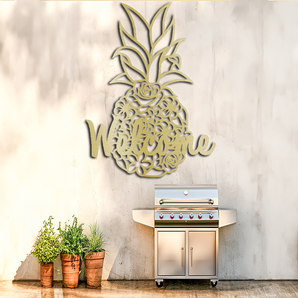"Welcome Your Guests with Stunning Metal Wall Art | Pineapple Welcome Sign"