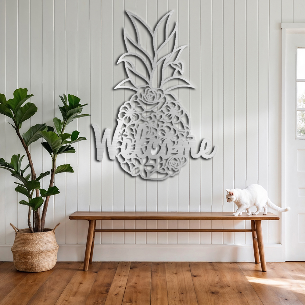 "Welcome Your Guests with Stunning Metal Wall Art | Pineapple Welcome Sign"