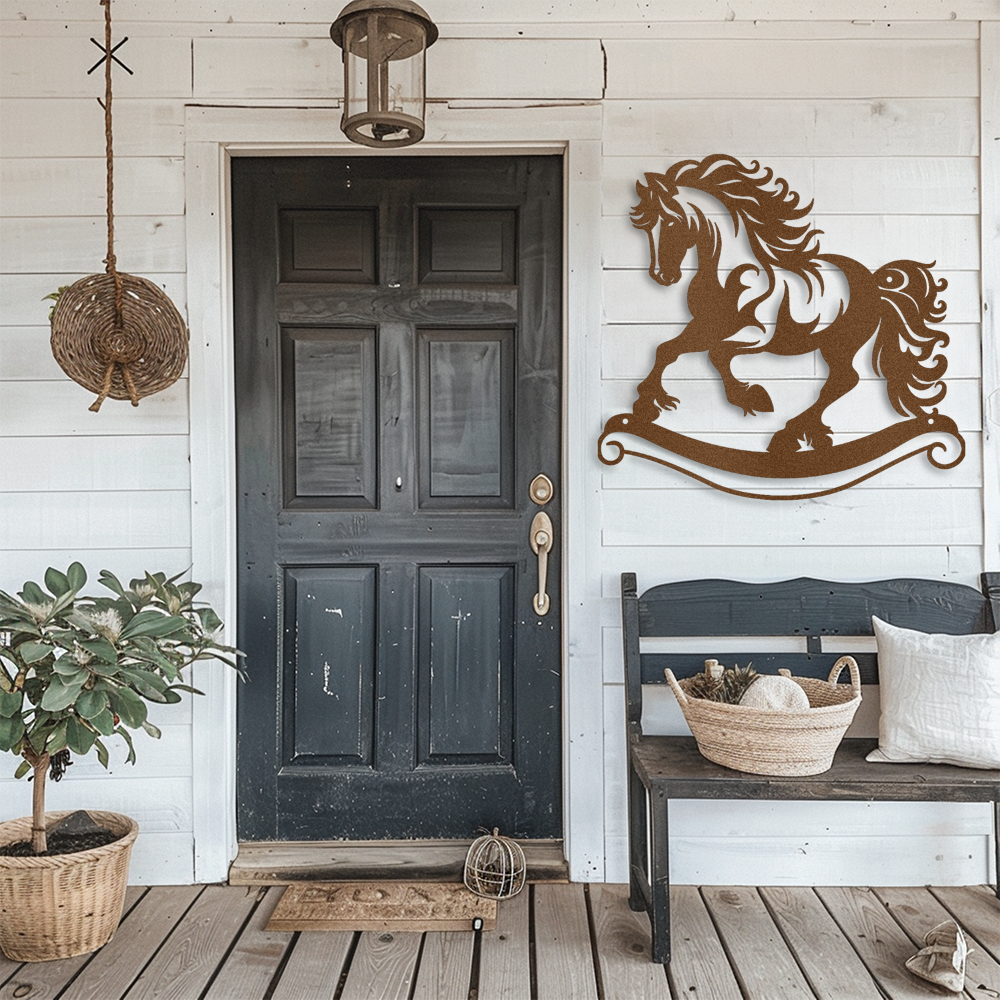 "Transform Your Home with Regal Rocking Horse Metal Wall Art"