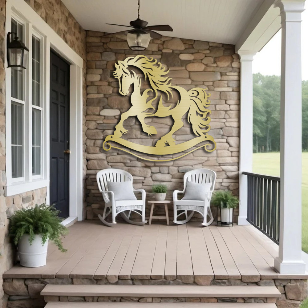 "Transform Your Home with Regal Rocking Horse Metal Wall Art"