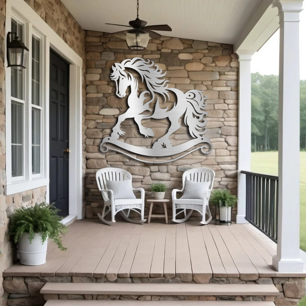"Transform Your Home with Regal Rocking Horse Metal Wall Art"