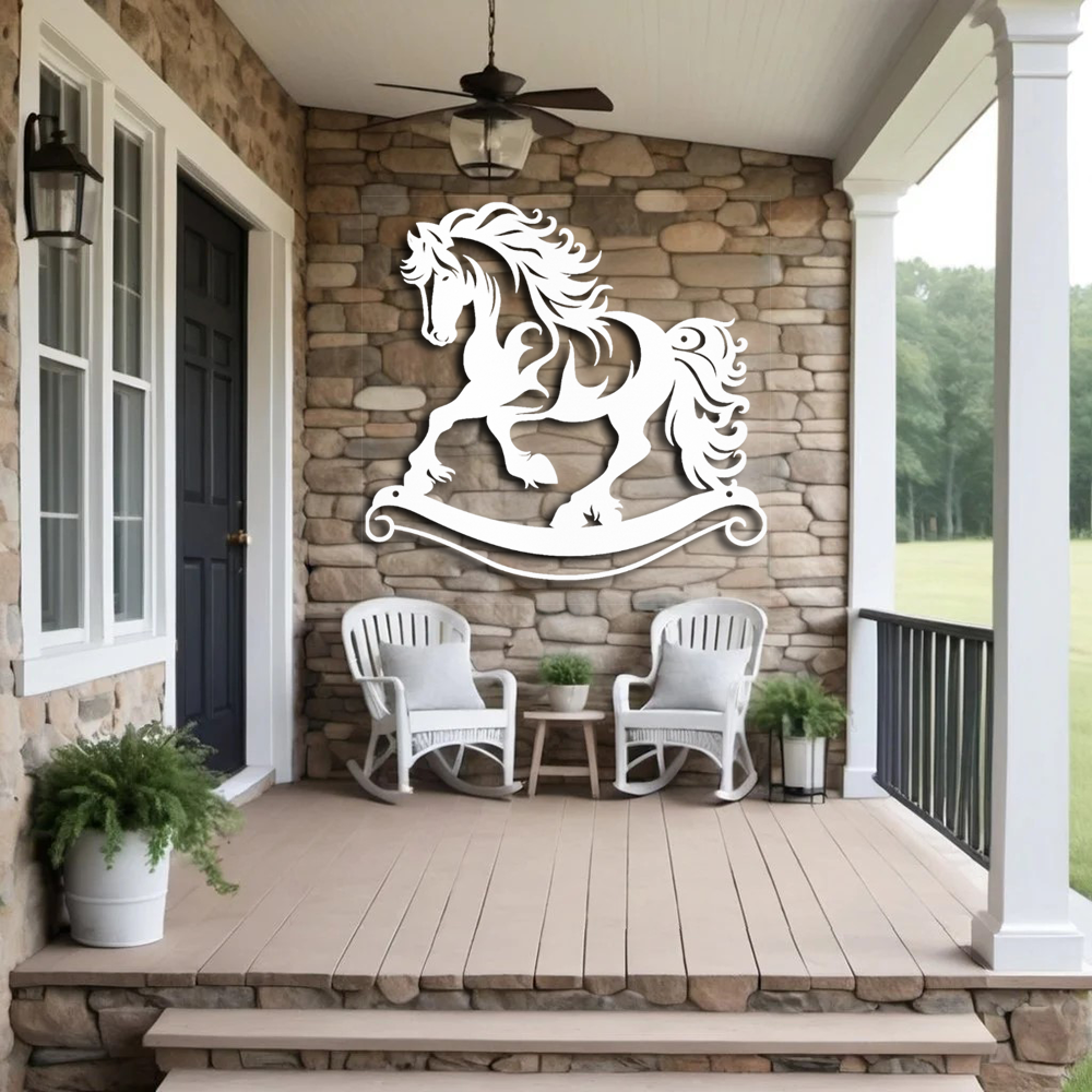 "Transform Your Home with Regal Rocking Horse Metal Wall Art"