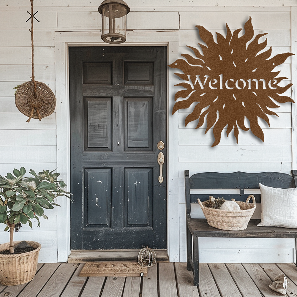 "Welcome Guests with Stunning Metal Wall Art - Sun Welcome Sign"