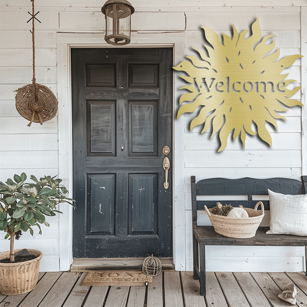 "Welcome Guests with Stunning Metal Wall Art - Sun Welcome Sign"