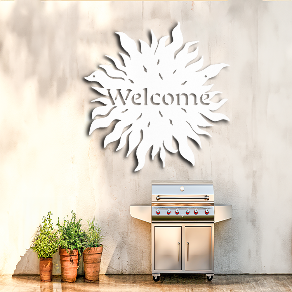"Welcome Guests with Stunning Metal Wall Art - Sun Welcome Sign"