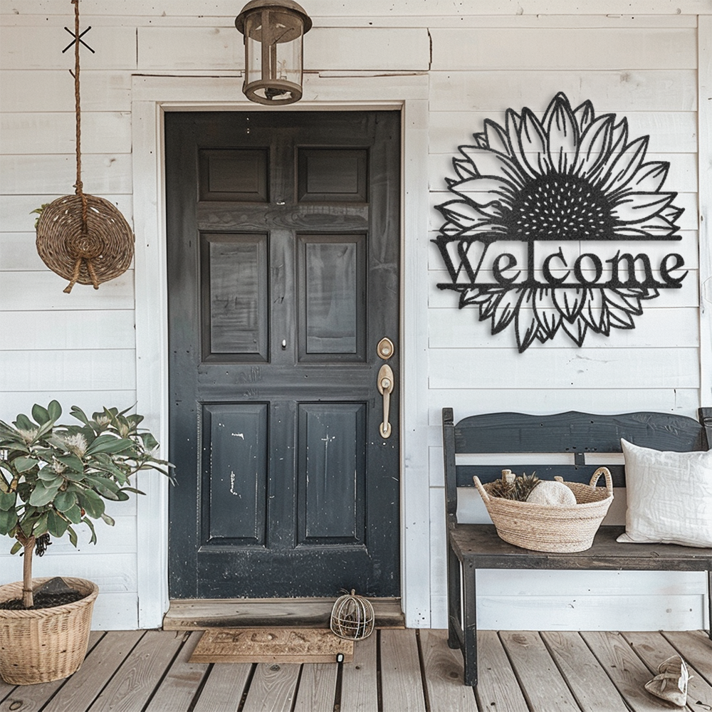 Rustic Sunflower Welcome Sign - Indoor/Outdoor Metal Wall Art