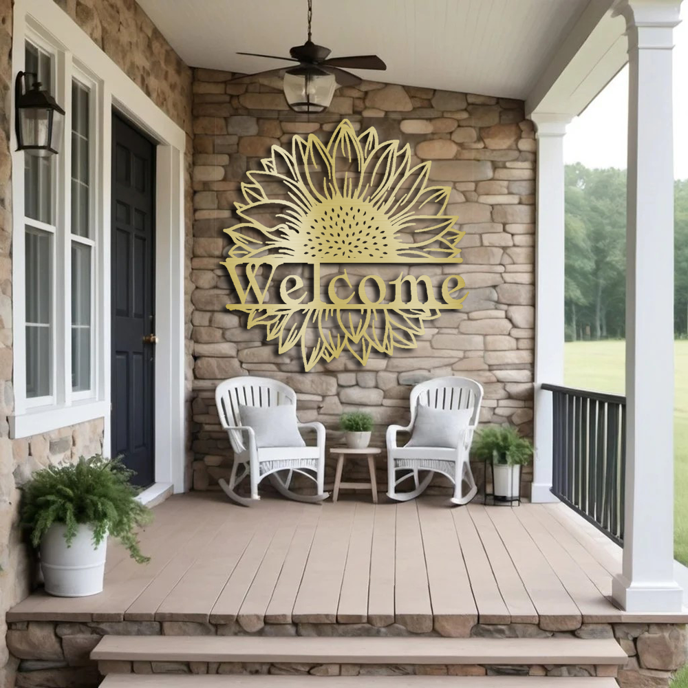 Rustic Sunflower Welcome Sign - Indoor/Outdoor Metal Wall Art