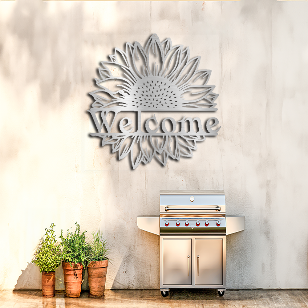 Rustic Sunflower Welcome Sign - Indoor/Outdoor Metal Wall Art