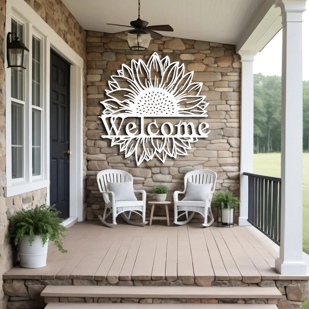 Rustic Sunflower Welcome Sign - Indoor/Outdoor Metal Wall Art