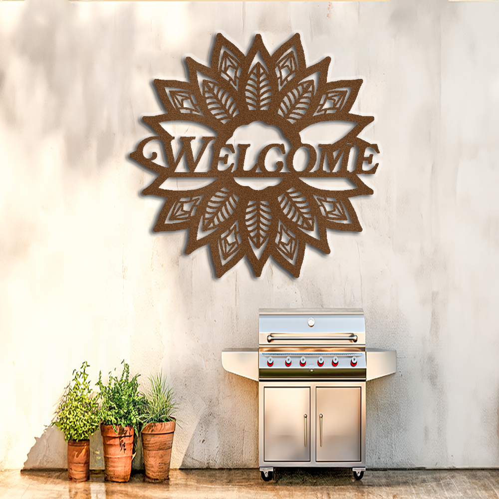 "Welcome Guests with Stunning Metal Wall Art – Sunflower Welcome Sign"