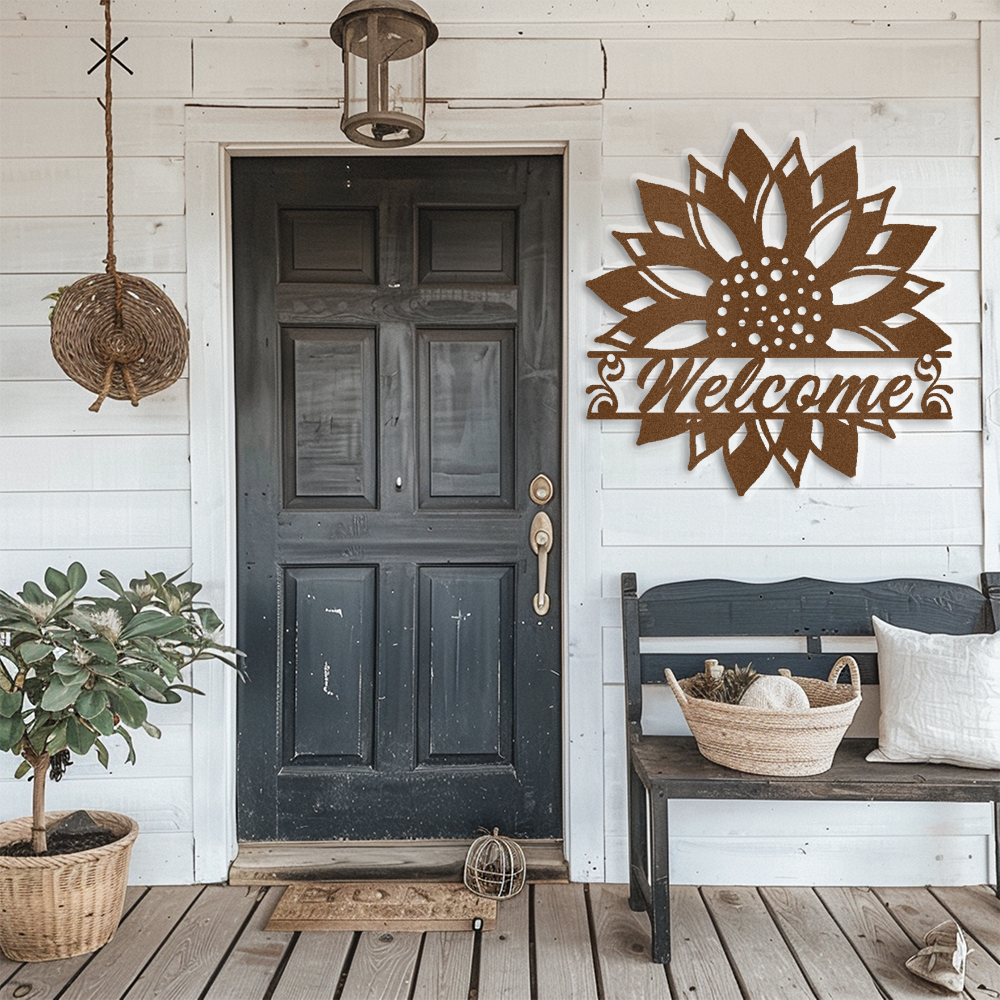 Unique Sunflower Welcome Sign - Indoor/Outdoor Metal Wall Art