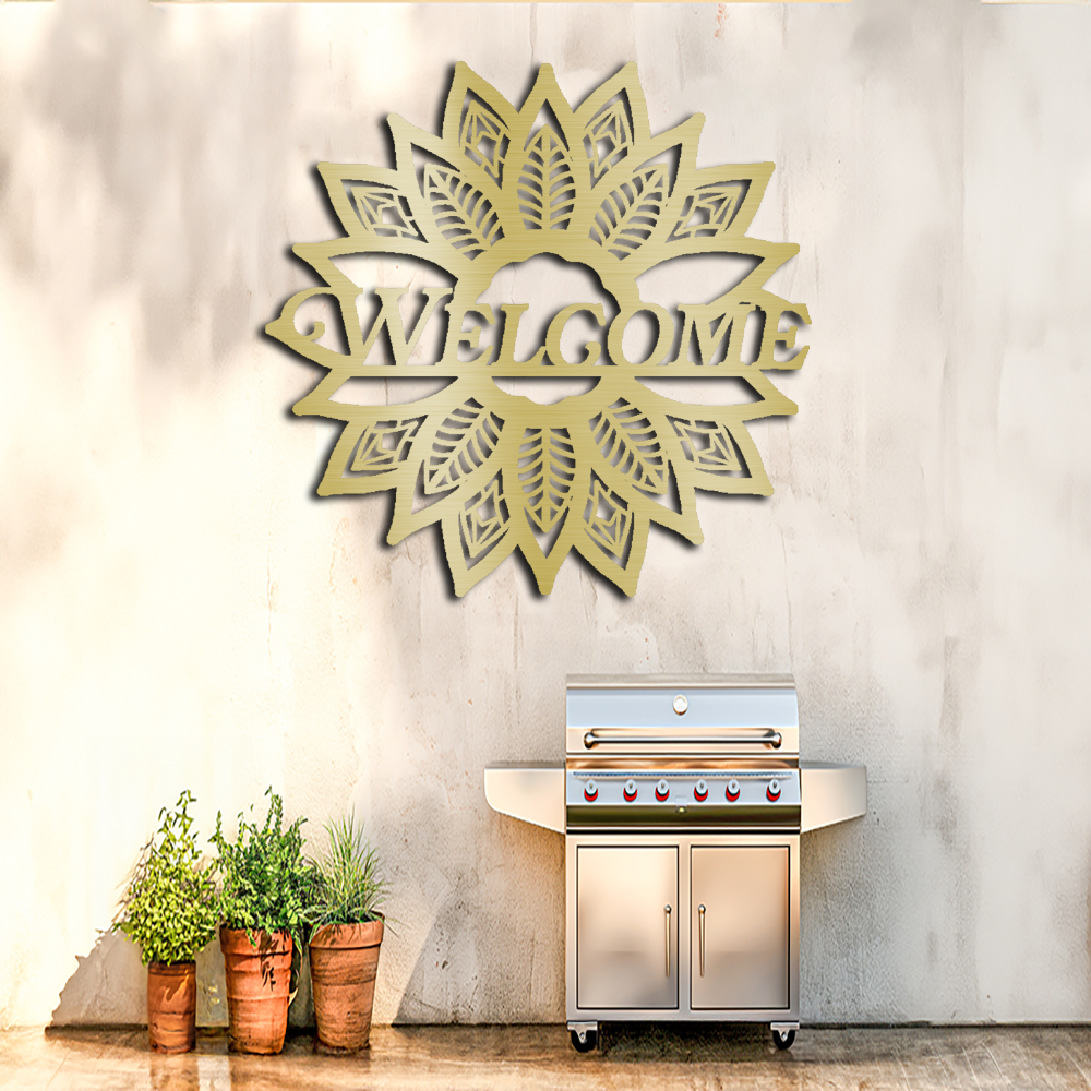 "Welcome Guests with Stunning Metal Wall Art – Sunflower Welcome Sign"