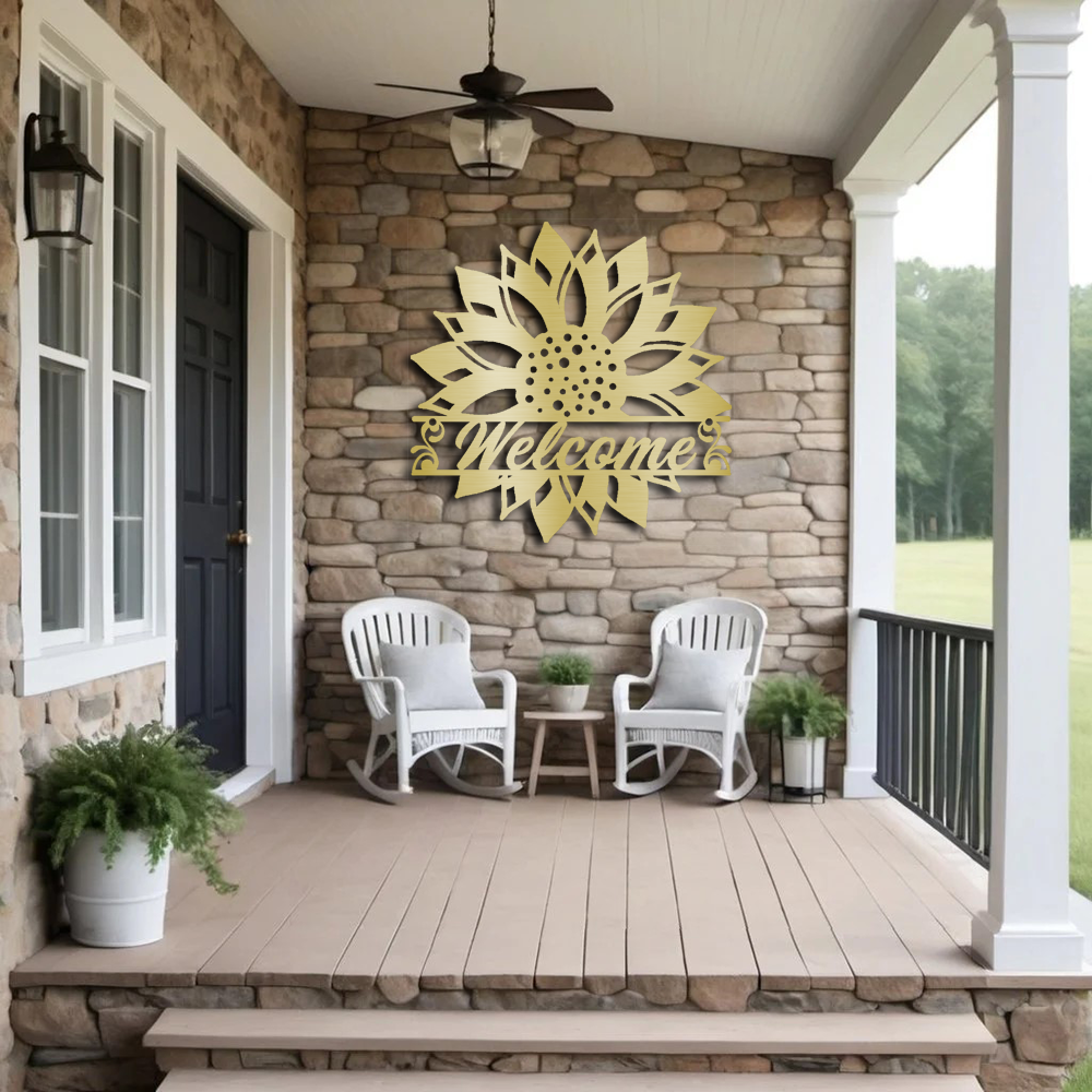 Unique Sunflower Welcome Sign - Indoor/Outdoor Metal Wall Art