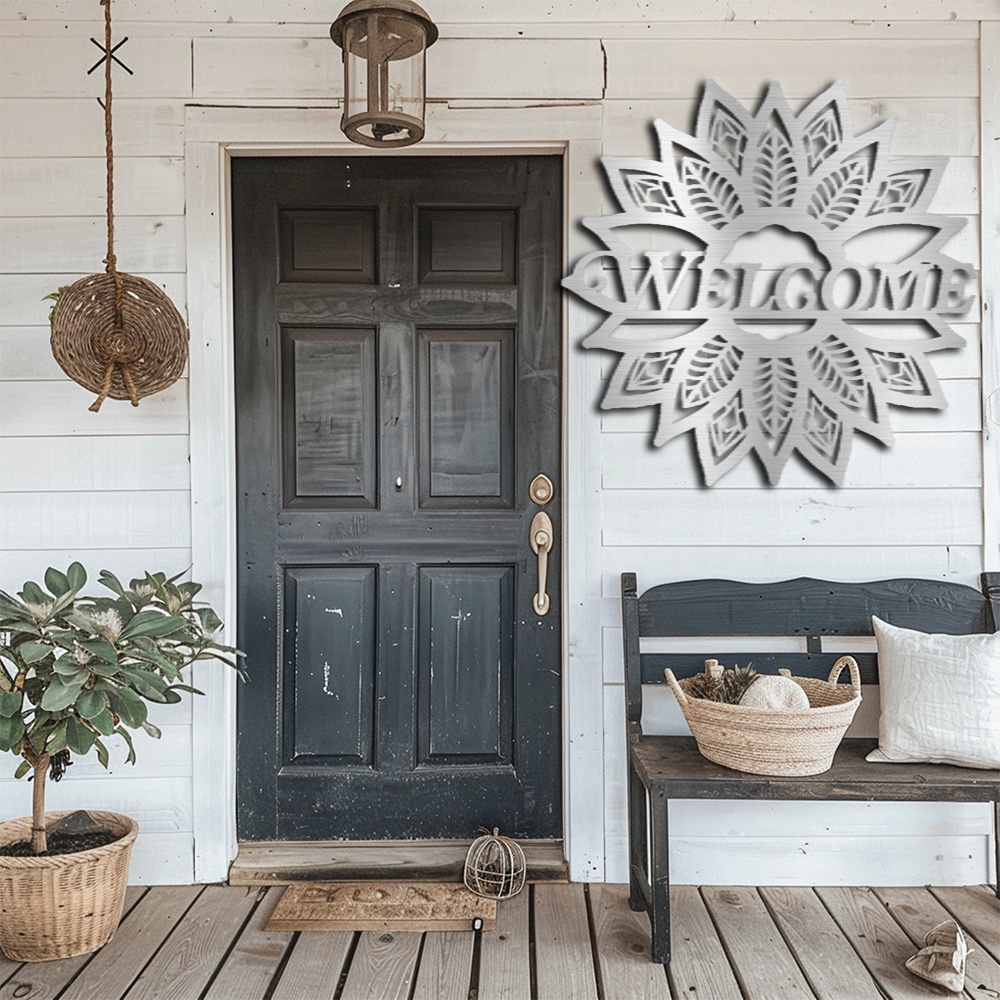 "Welcome Guests with Stunning Metal Wall Art – Sunflower Welcome Sign"