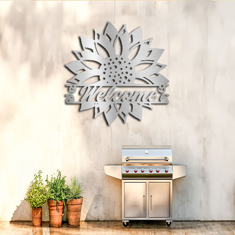 Unique Sunflower Welcome Sign - Indoor/Outdoor Metal Wall Art