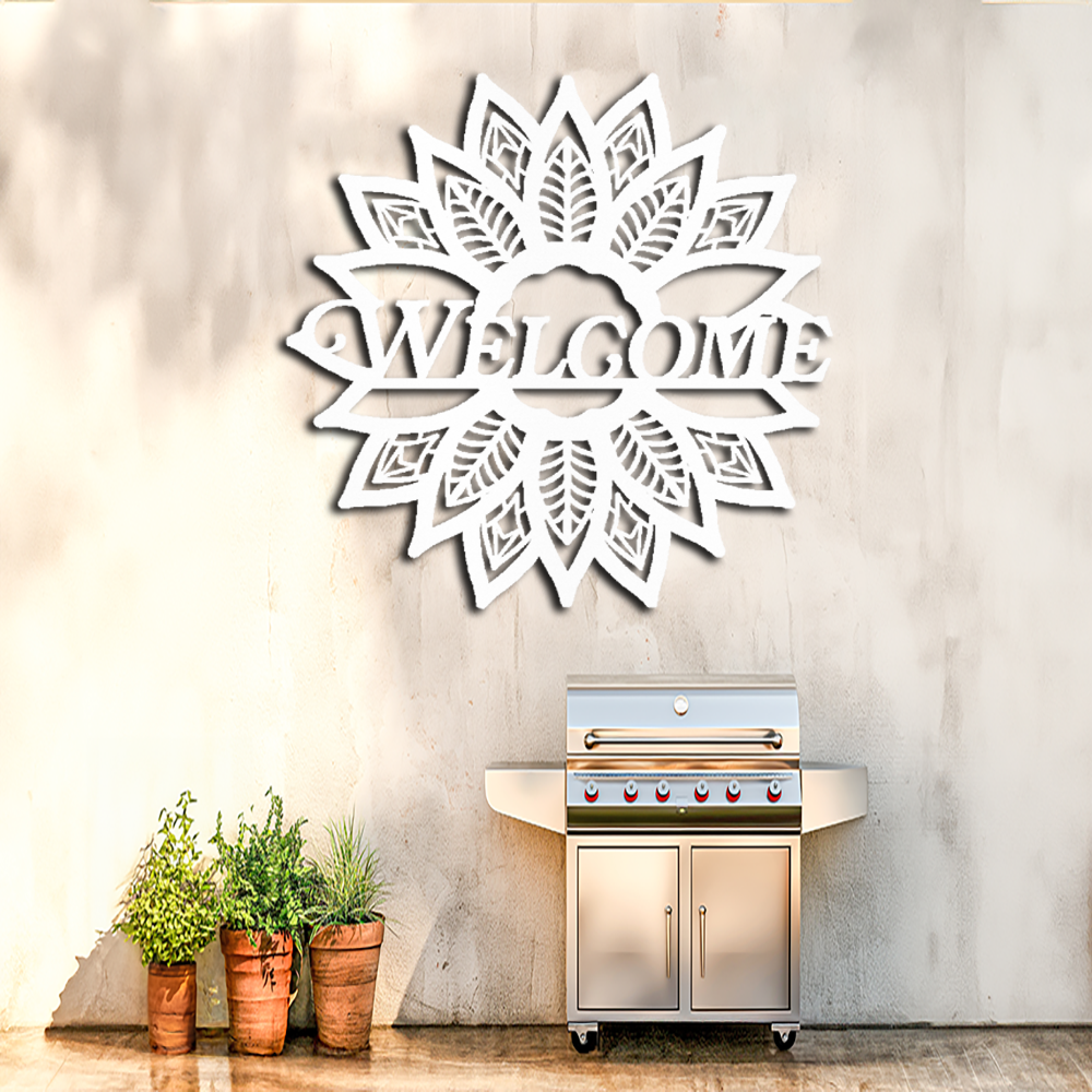 "Welcome Guests with Stunning Metal Wall Art – Sunflower Welcome Sign"