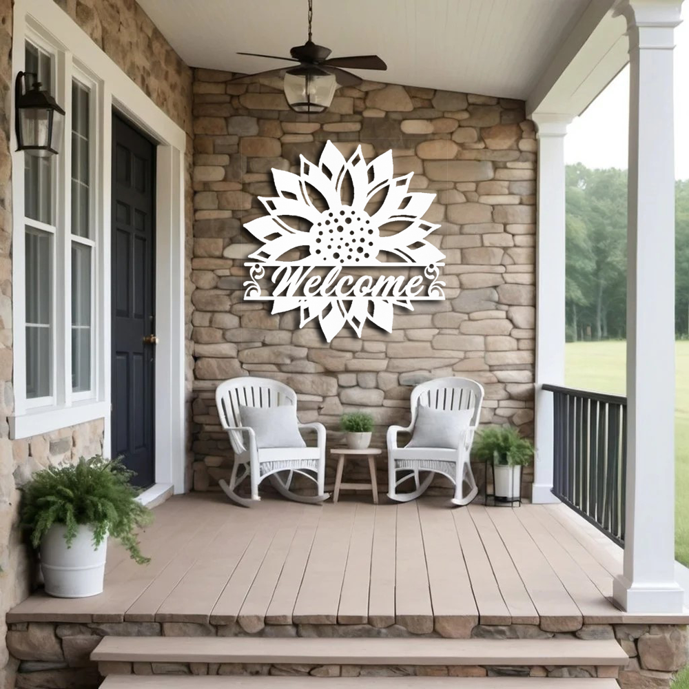 Unique Sunflower Welcome Sign - Indoor/Outdoor Metal Wall Art