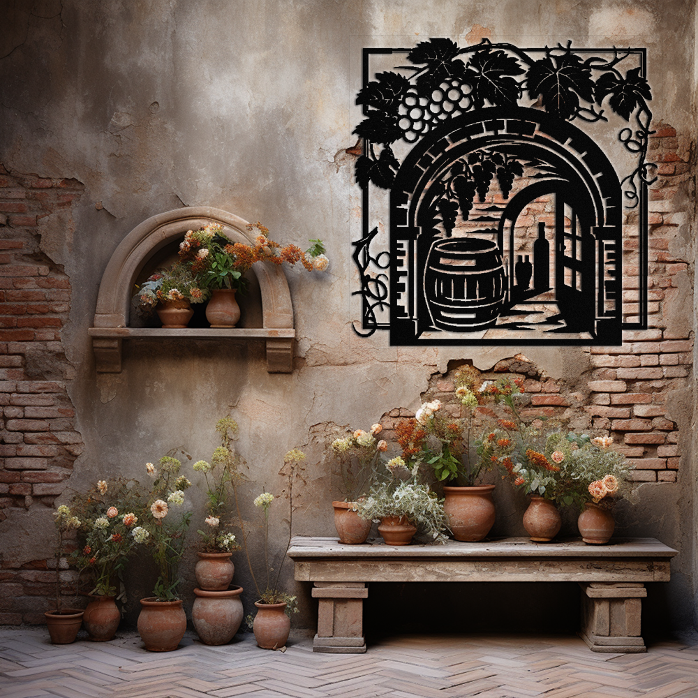 Exquisite Vineyard Wine Cellar Metal Wall Art for Indoor and Outdoor Decor