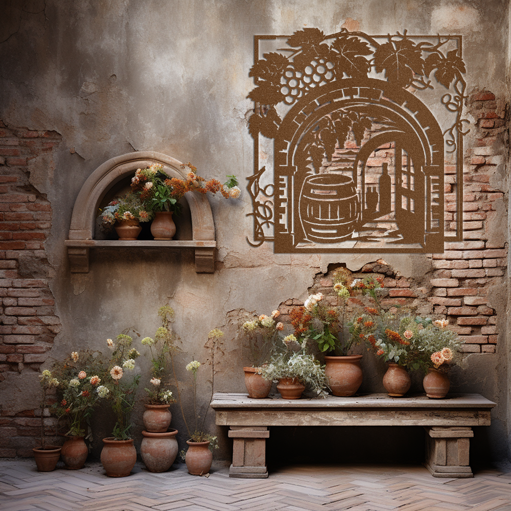 Exquisite Vineyard Wine Cellar Metal Wall Art for Indoor and Outdoor Decor