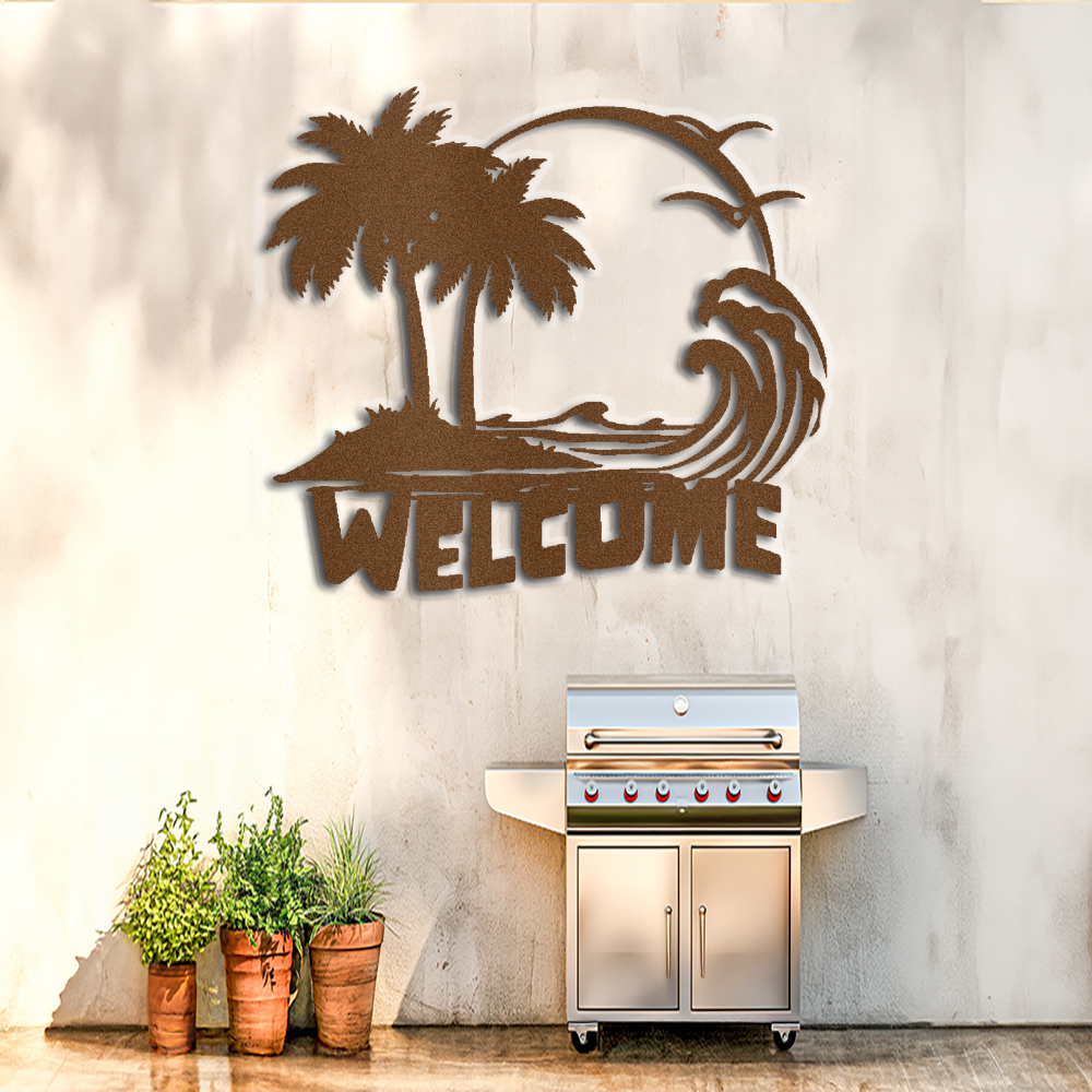 Riding the Waves Metal Welcome Sign - Perfect Indoor/Outdoor Beachy House Warming Gift