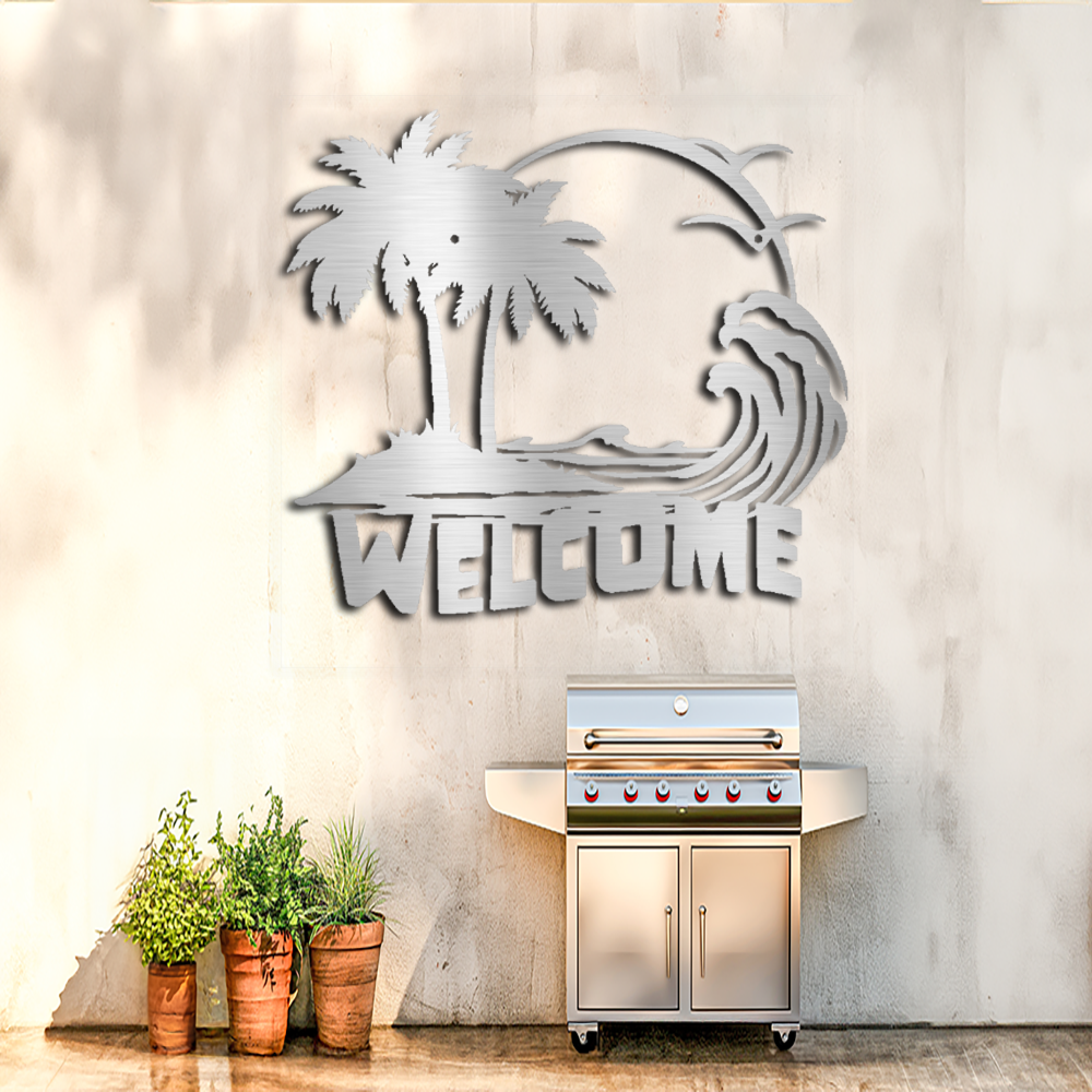 Riding the Waves Metal Welcome Sign - Perfect Indoor/Outdoor Beachy House Warming Gift