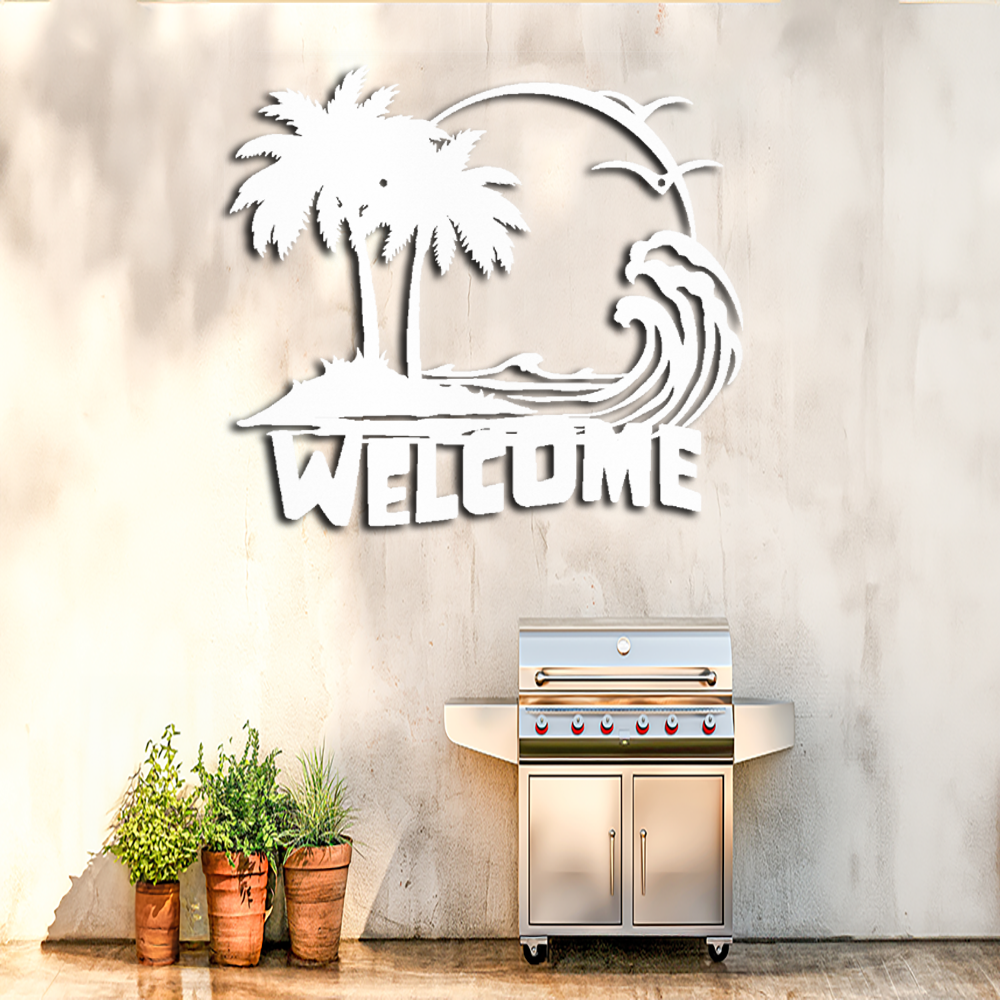 Riding the Waves Metal Welcome Sign - Perfect Indoor/Outdoor Beachy House Warming Gift