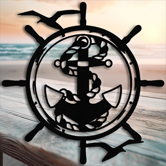 Metal Nautical Decor - Vintage Ship's Wheel and Anchor Wall Art