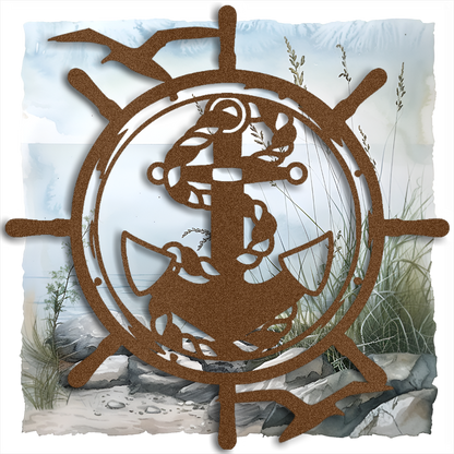 Metal Nautical Decor - Vintage Ship's Wheel and Anchor Wall Art
