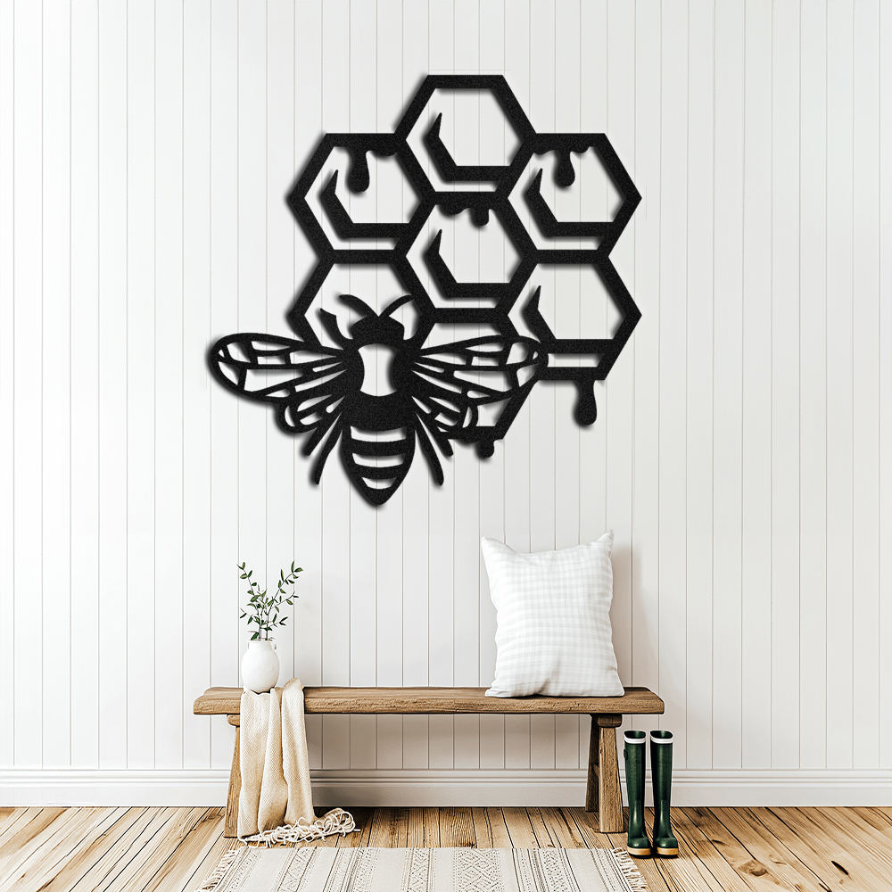 Bumble Bee in a Honeycomb, decorative metal wall sign