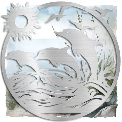 Majestic Dolphins Jumping in Ocean Scene - Indoor or Outdoor Metal Wall Art