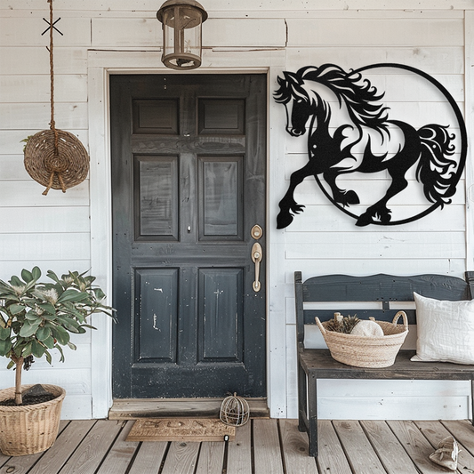 Elegant Metal Wall Art - Majestic Horse Jumping Through a Hoop