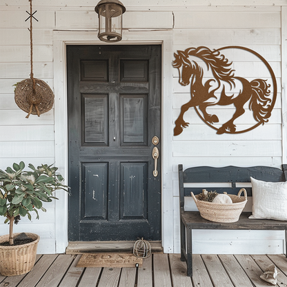 Elegant Metal Wall Art - Majestic Horse Jumping Through a Hoop