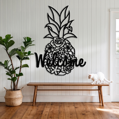 "Welcome Your Guests with Stunning Metal Wall Art | Pineapple Welcome Sign"